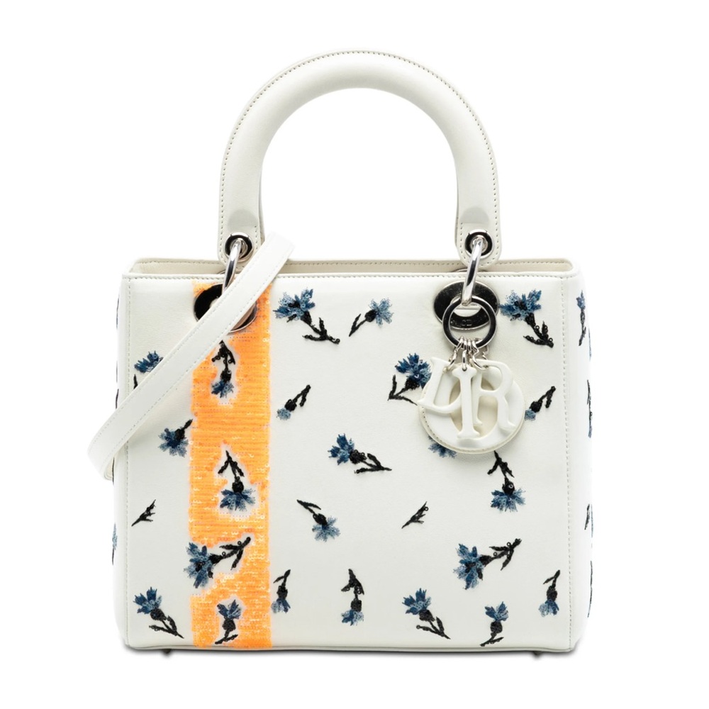 Dior Rare Medium Lady Dior Floral Sequin Embroidered Lambskin Shoulder/ HandBag